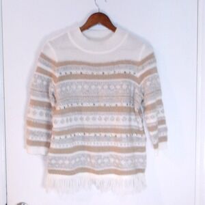 Alfred Dunner Striped Sweater Gold Accents Fair Isle Style Top Size SP /‎ #6124